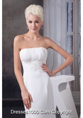 Appliqued and Ruched Wedding Dresses with Brush Train and Jacket