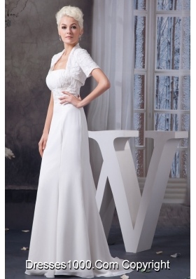 Appliqued and Ruched Wedding Dresses with Brush Train and Jacket