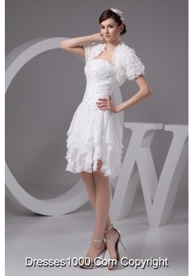 Appliqued and Ruffled Knee-length Wedding Dresses with Jacket