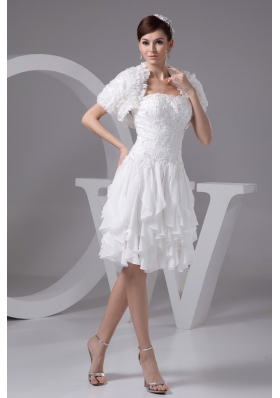 Appliqued and Ruffled Knee-length Wedding Dresses with Jacket