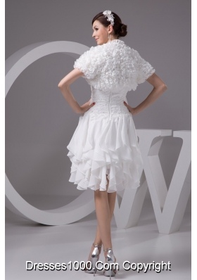 Appliqued and Ruffled Knee-length Wedding Dresses with Jacket