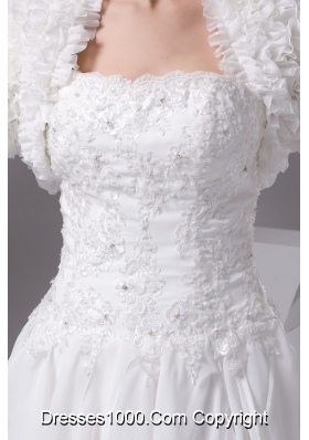 Appliqued and Ruffled Knee-length Wedding Dresses with Jacket