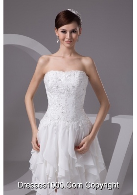 Appliqued and Ruffled Knee-length Wedding Dresses with Jacket