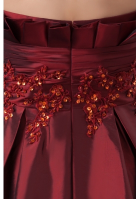 Appliqued Prom Column Dresses in Wine Red Brush Train