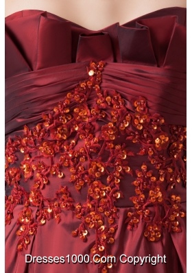 Appliqued Prom Column Dresses in Wine Red Brush Train