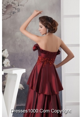 Appliqued Prom Column Dresses in Wine Red Brush Train