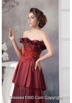 Appliqued Prom Column Dresses in Wine Red Brush Train