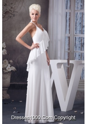 Asymmetrical Appliqued and Ruffled Wedding Dresses with Criss Cross Back