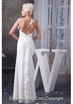 Asymmetrical Appliqued and Ruffled Wedding Dresses with Criss Cross Back