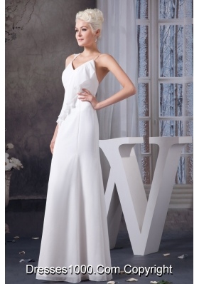 Asymmetrical Appliqued and Ruffled Wedding Dresses with Criss Cross Back