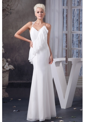 Asymmetrical Appliqued and Ruffled Wedding Dresses with Criss Cross Back