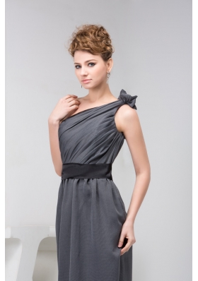 Asymmetrical Floor-length Ruched Grey Prom Graduation Dress