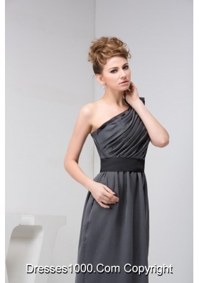 Asymmetrical Floor-length Ruched Grey Prom Graduation Dress