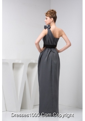 Asymmetrical Floor-length Ruched Grey Prom Graduation Dress