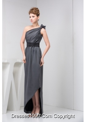 Asymmetrical Floor-length Ruched Grey Prom Graduation Dress