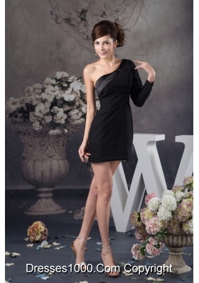 Asymmetrical Mini-length Black Prom Evening Dress with Side Zipper 133.66