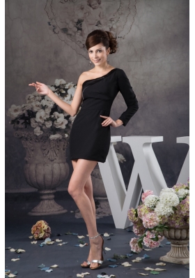 Asymmetrical Mini-length Black Prom Evening Dress with Side Zipper 133.66