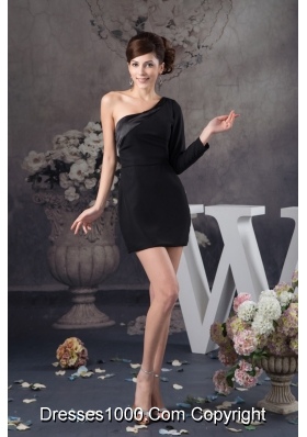 Asymmetrical Mini-length Black Prom Evening Dress with Side Zipper 133.66