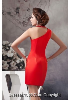 Asymmetrical Mini-length Red Column Satin Prom Celebrity Dress