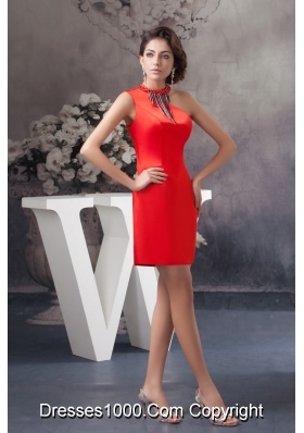 Asymmetrical Mini-length Red Column Satin Prom Celebrity Dress