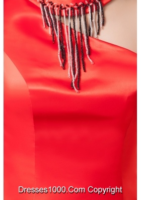 Asymmetrical Mini-length Red Column Satin Prom Celebrity Dress