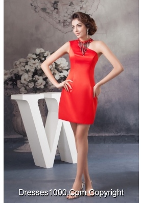 Asymmetrical Mini-length Red Column Satin Prom Celebrity Dress