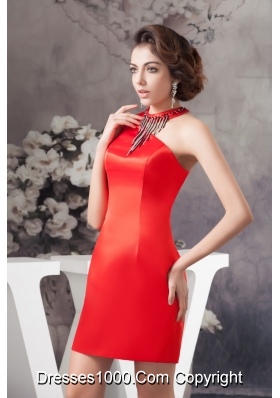 Asymmetrical Mini-length Red Column Satin Prom Celebrity Dress