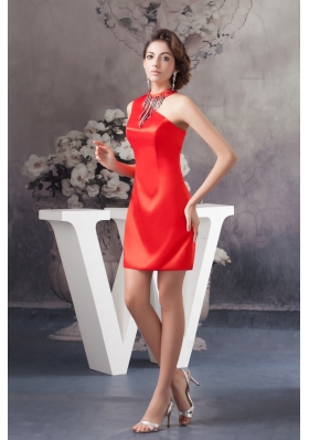 Asymmetrical Mini-length Red Column Satin Prom Celebrity Dress