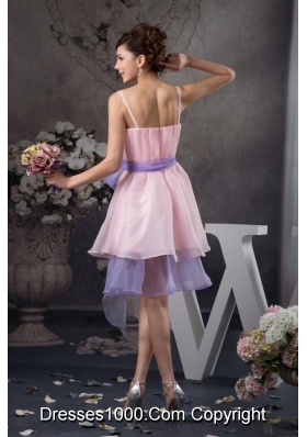 Baby Pink Straps Prom Celebrity Dress with Lavender Sash