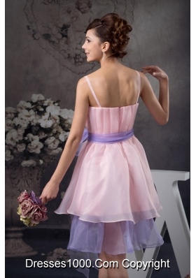 Baby Pink Straps Prom Celebrity Dress with Lavender Sash