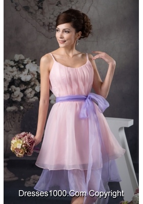 Baby Pink Straps Prom Celebrity Dress with Lavender Sash