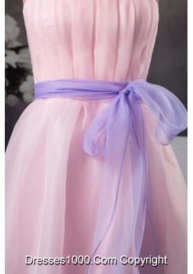 Baby Pink Straps Prom Celebrity Dress with Lavender Sash