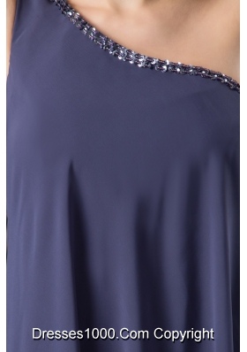 Beaded One Shoulder Navy Blue Column Mini Prom Evening Dress