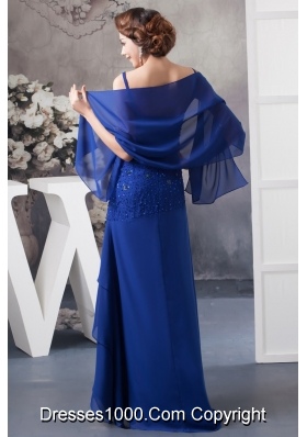 Beaded Royal BlueSpaghetti Straps Prom Dress of Ankle-length