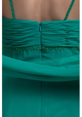 Beading and Ruches Accent Turquoise Prom Evening Dress with Straps