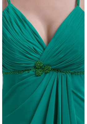 Beading and Ruches Accent Turquoise Prom Evening Dress with Straps