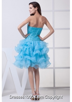 Beading and Ruffled Layers Accent Organza Prom Dresses in Aqua Blue