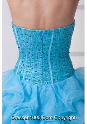 Beading and Ruffled Layers Accent Organza Prom Dresses in Aqua Blue