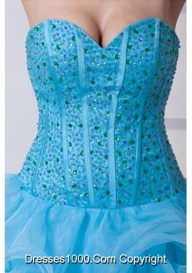 Beading and Ruffled Layers Accent Organza Prom Dresses in Aqua Blue