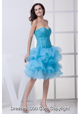 Beading and Ruffled Layers Accent Organza Prom Dresses in Aqua Blue