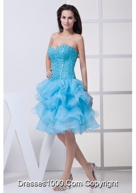 Beading and Ruffled Layers Accent Organza Prom Dresses in Aqua Blue