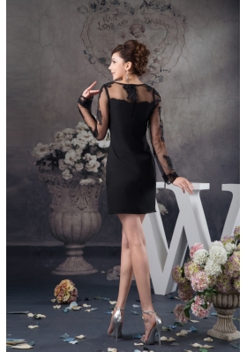 Black Chiffon and Lace Prom Evening Dress with Long Sleeves