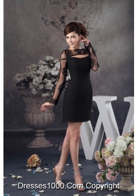 Black Chiffon and Lace Prom Evening Dress with Long Sleeves