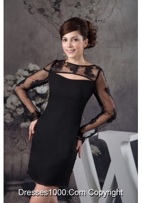 Black Chiffon and Lace Prom Evening Dress with Long Sleeves