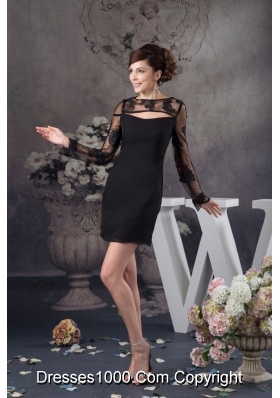 Black Chiffon and Lace Prom Evening Dress with Long Sleeves