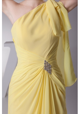 Bowknot Decorated One Shoulder Prom Dress with Beaing and Slit