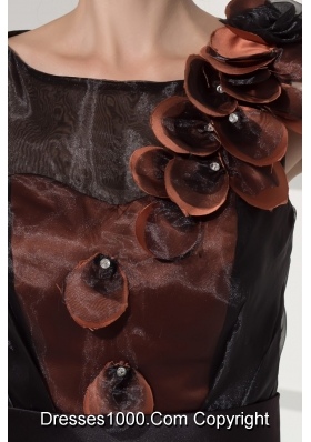 Brown Floral Embellishiment Scoop Prom Dresses with Black Sash