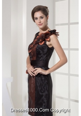 Brown Floral Embellishiment Scoop Prom Dresses with Black Sash