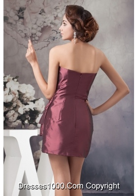 Burgundy Mini Prom Graduation Dress with Bowknot and Ruching