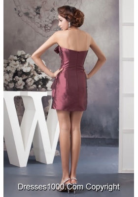 Burgundy Mini Prom Graduation Dress with Bowknot and Ruching